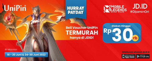 Beli Voucher UniPin Termurah hanya di JDID - Promo Diskon hingga Rp 30rb Voucher UniPin di Hurray Payday Juni
